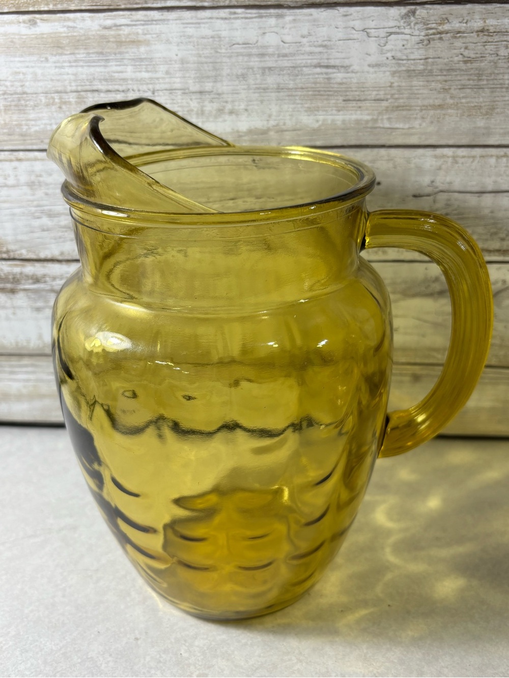 Vintage Anchor Hocking amber glass Honeycomb pattern pitcher